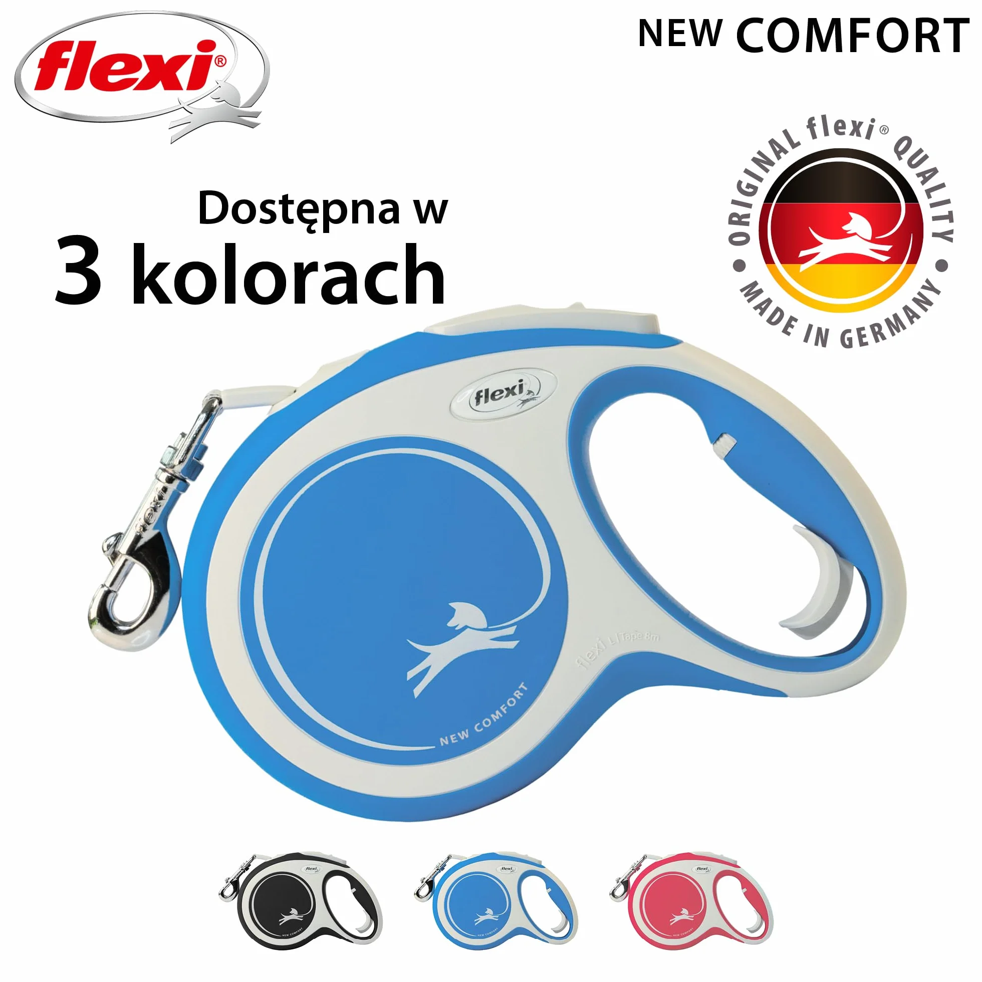 Kerbl Flexi - sznurek zwijany New Comfort Band - 8 metrów do 50 kg - niebieski - 1 sztuka