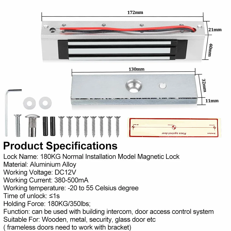 KUMU 7612 Zewnętrzny wodoodporny system kontroli dostępu do drzwi RFID, metalowa klawiatura, 180 kg, zamek magnetyczny, osłona przeciwdeszczowa, przycisk wyjścia, 15 breloków do domu, biura, czarna