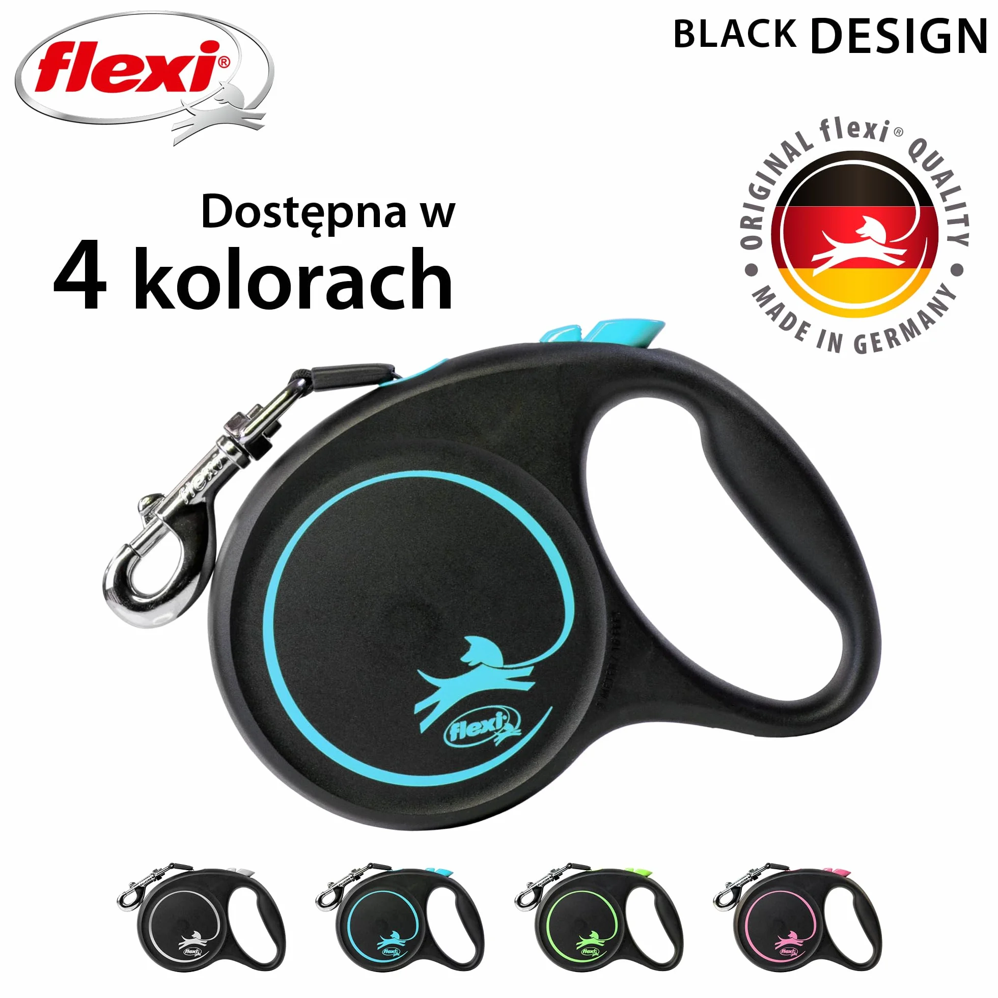 flexi smycz automatyczna Black Desing taśma L 5m niebieska