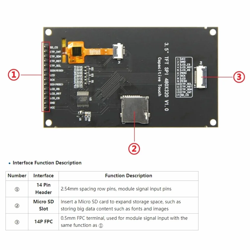 Moduł IPS LCD TFT 3,5 cala ekran dotykowy pojemnościowy 480x320 ST7796 dla C51 STM32 ESP32