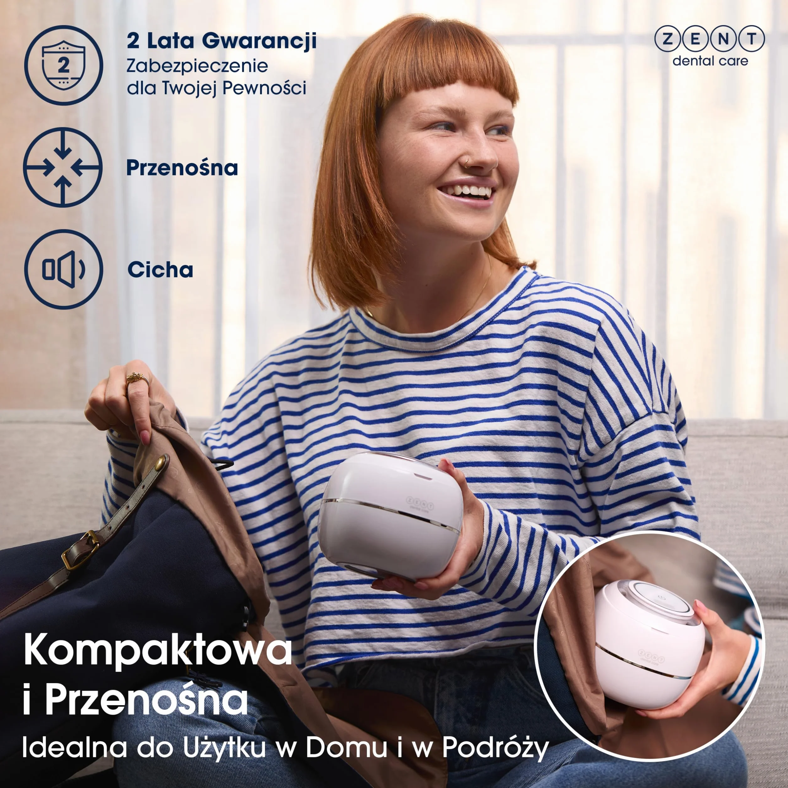 ZENT Ultrasonic Cleaner 42 kHz Kompaktowa Myjka Ultradźwiękowa, Dezynfekcja lampą UV, do Protez stomatologicznych biżuterii nakładek ortodontycznych, Szybkie czyszczenie - tylko 5 minut, 0.2l, Biała