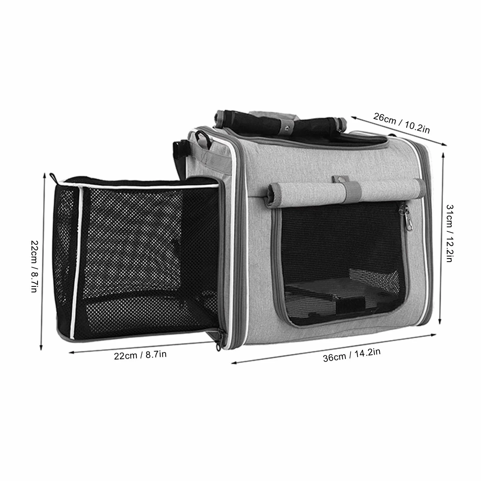 Koszyk Rowerowy dla Psa do 8 Kg Rozszerzalny I Składany 4 Drzwi,4 Siatki,Konstrukcja Z Miękkiej Skorupy Plecak Transportowy Windows Bike Metalową Wytrzymała Tkanina Oxford (GREY)