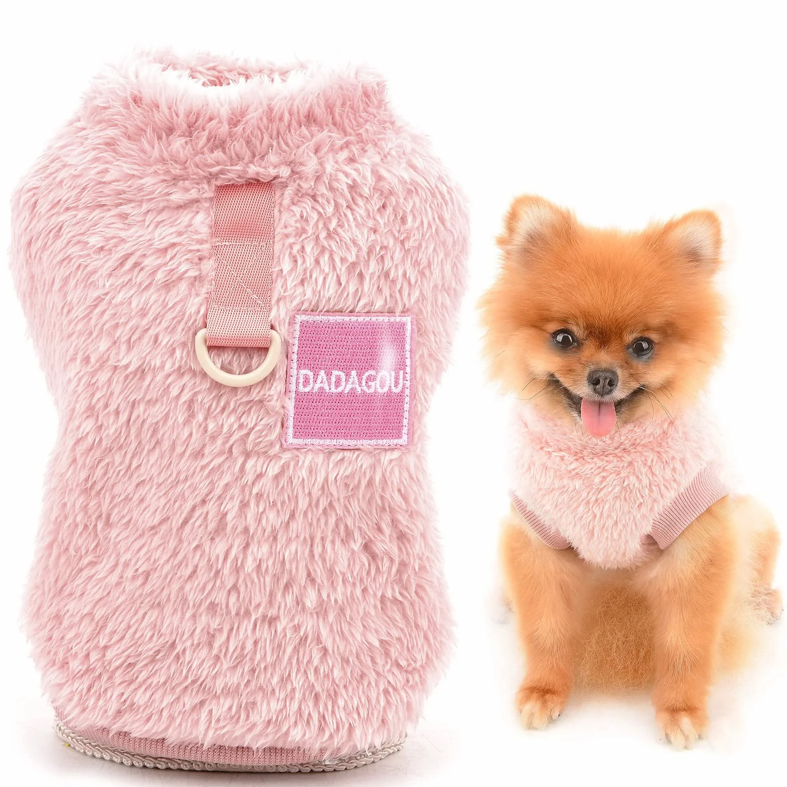 SMALLLEE_LUCKY_STORE Sweter polarowy typu sherpa kamizelka golf sweter z pierścieniem w kształcie litery D miękka bluza dla małych psów, kotów, szczeniaków, chłopców, dziewcząt, yorki, chihuahua,