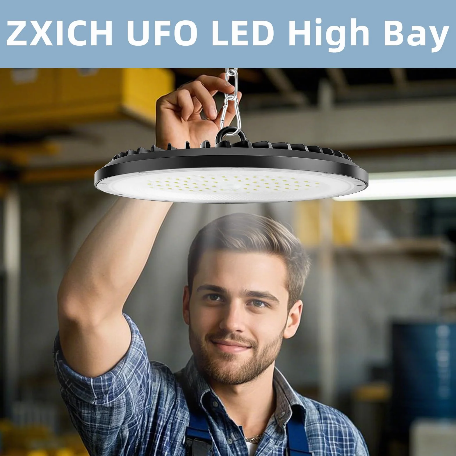 100W UFO LED High Bay Light, 15000 lm, 6000K zimna biel UFO LED lampa warsztatowa, wodoodporna lampa IP65, odpowiednia do fabryk, garaży i magazynów (1 opakowanie, 100 W)