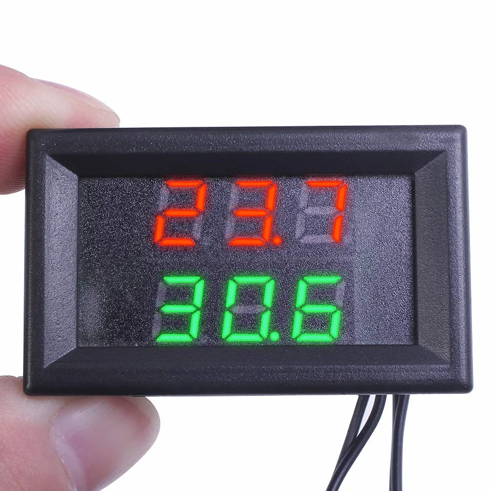 2 szt. mini DC 4-28 V podwójny wyświetlacz cyfrowy termometr z NTC wodoodporny metalowy czujnik temperatury tester pokój samochodowy wewnątrz (czerwony zielony)