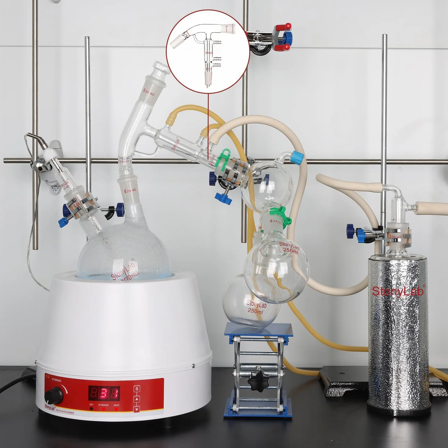 stonyLab Głowica do destylacji krótkiej drogi, szkło borokrzemowe, 24/40, laboratorium