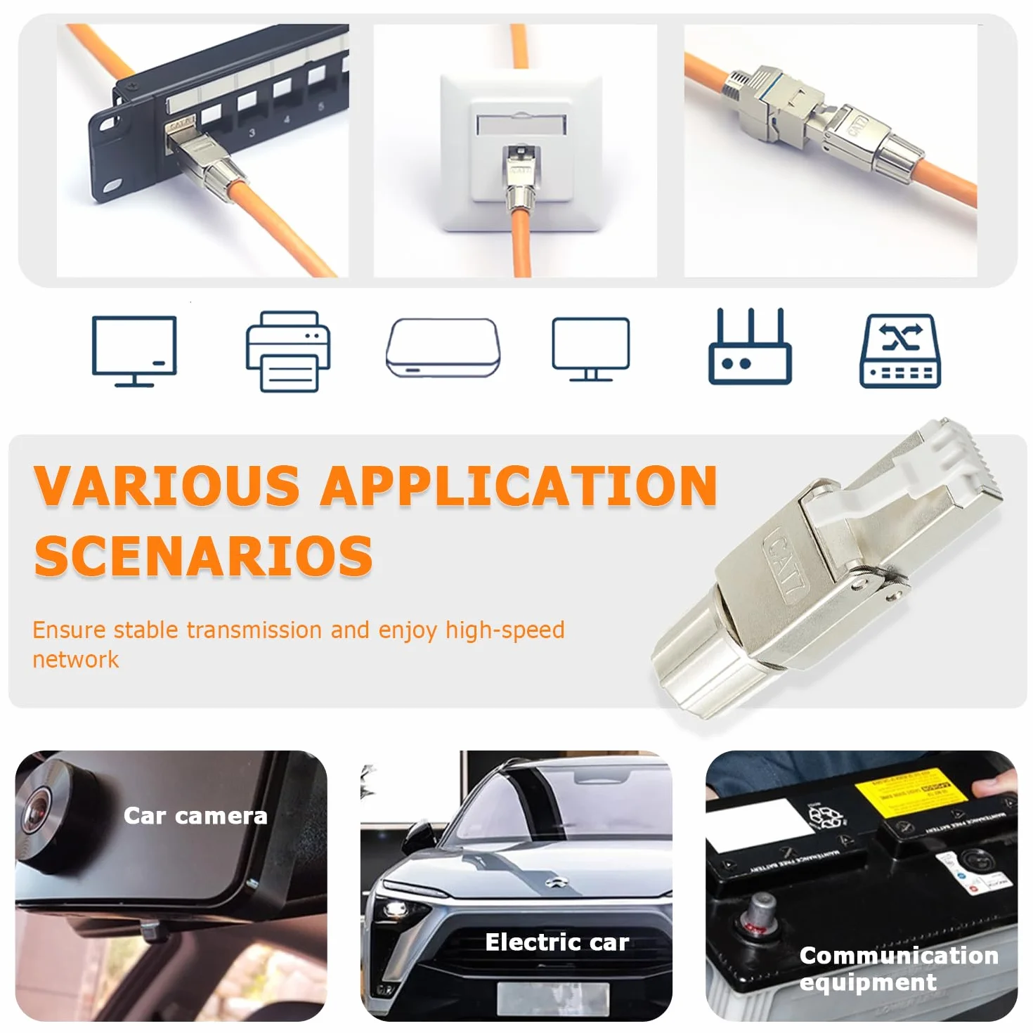 RJ45 wtyczka sieciowa CAT7 LSA ekranowana, 10 Gbps, pozłacana, Gigabit Connector beznarzędziowa do kabli instalacyjnych CAT7 CAT6a (4 sztuki)