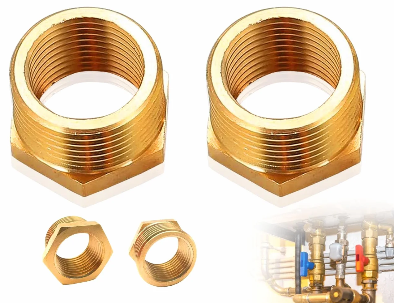 Zestaw 2 reduktorów 3/4 do 1/2, mosiężny adapter złączki redukcyjnej, gwint redukcyjny 3/4 cala × gwint wewnętrzny 1/2 cala (18 mm)