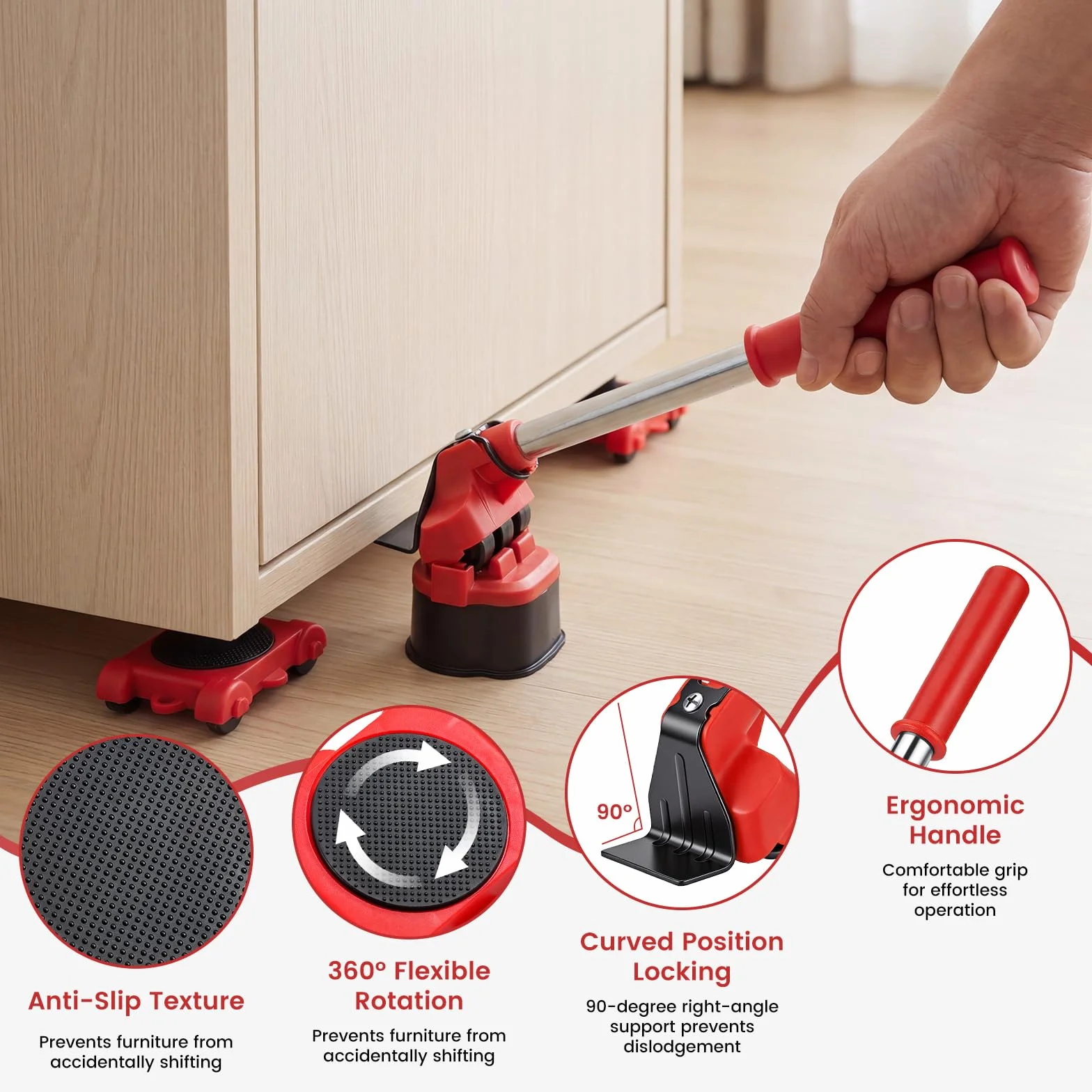 Mover ciężki mebel, podnośnik do ciężkich mebli z 4 suwakami i podnośnikiem, zestaw kółek do przenoszenia mebli do sofy, chłodnicy, fortepianu, lodówki, sofy