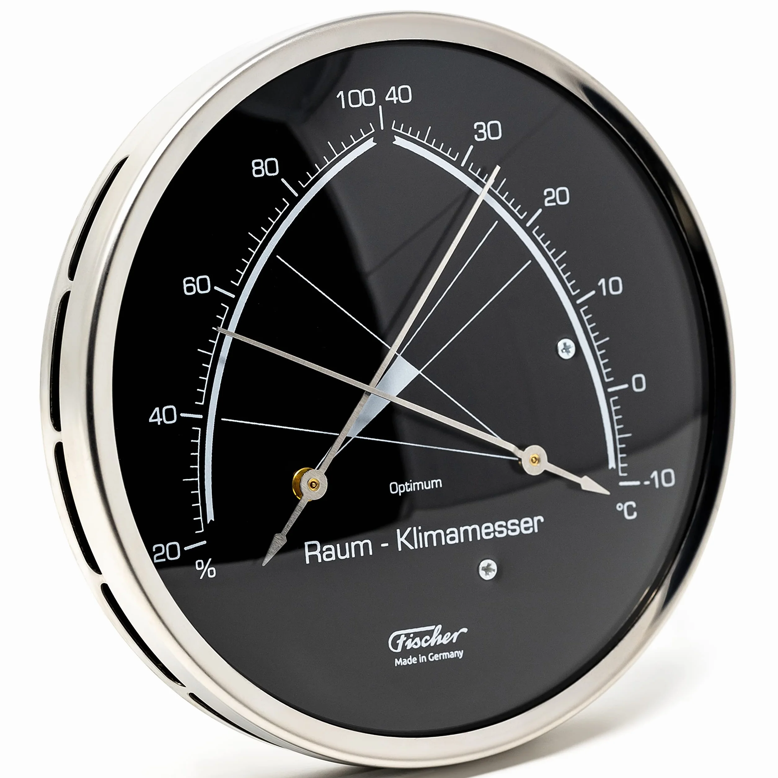 Fischer 146.01.06 - Mierniczy klimatu pokojowego - 130mm syntetyczny hygrometr i termometr bimetaliczny ze stali nierdzewnej Made in Germany