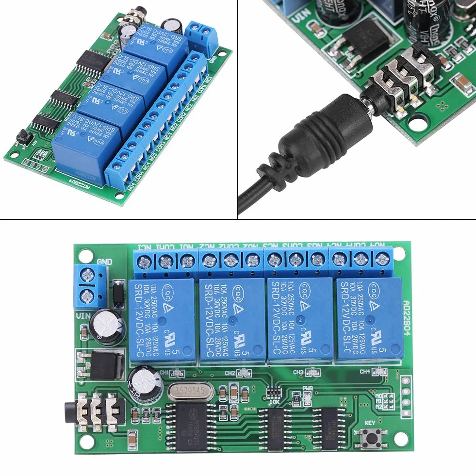 4 Kanal Decoder Relais, AD22B04 12 V DTMF Relais Modul (10 A / 250 VAC, 10 A / 125 VAC, 10 A / 30 VDC, 10 A / 28 VDC, 10 A / 12 VDC)