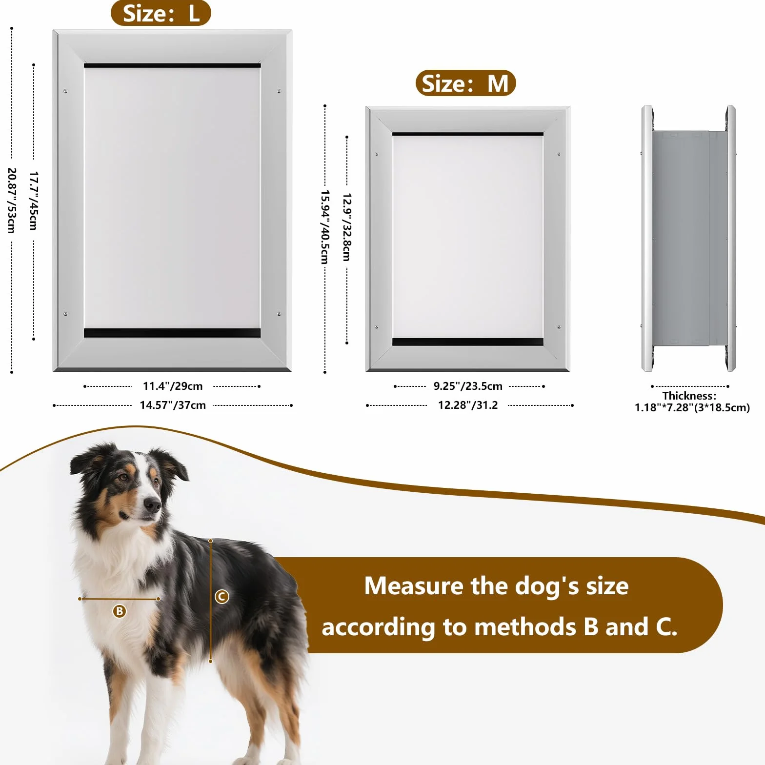 Ownpet Ekstremalna pogoda, energooszczędne aluminiowe drzwi dla zwierząt domowych z przesuwnym panelem zamka, zamykane drzwi dla psa na ścianę o grubości do 18,5 cm, podwójne klapy izolacyjne, duże