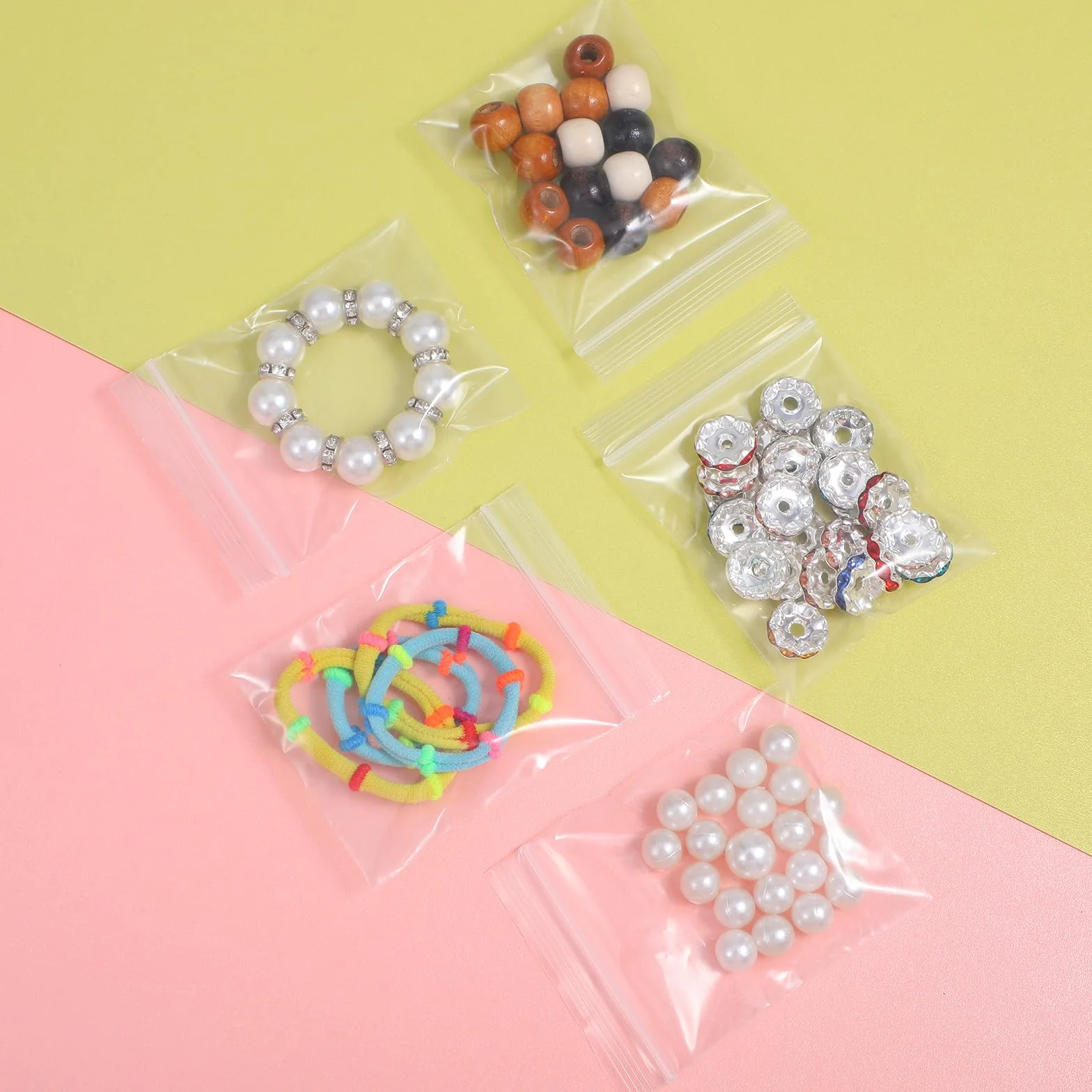 Prasacco 100 sztuk małych torebek plastikowych 6x8 cm przezroczyste z zamknięciem strunowym
