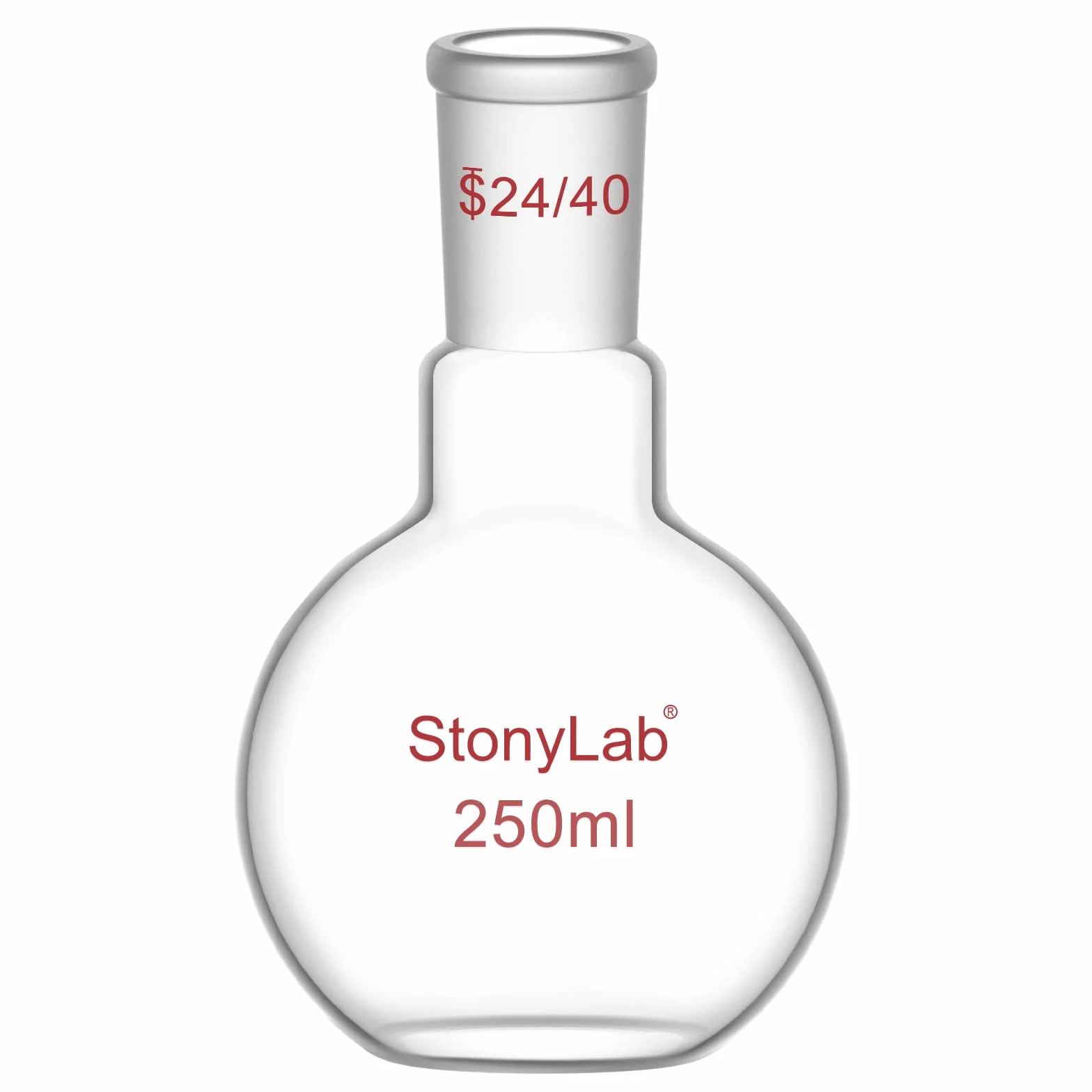 StonyLab 250ml Glas Einhals Flachboden Kochflasche mit 24/40 Standard Taper