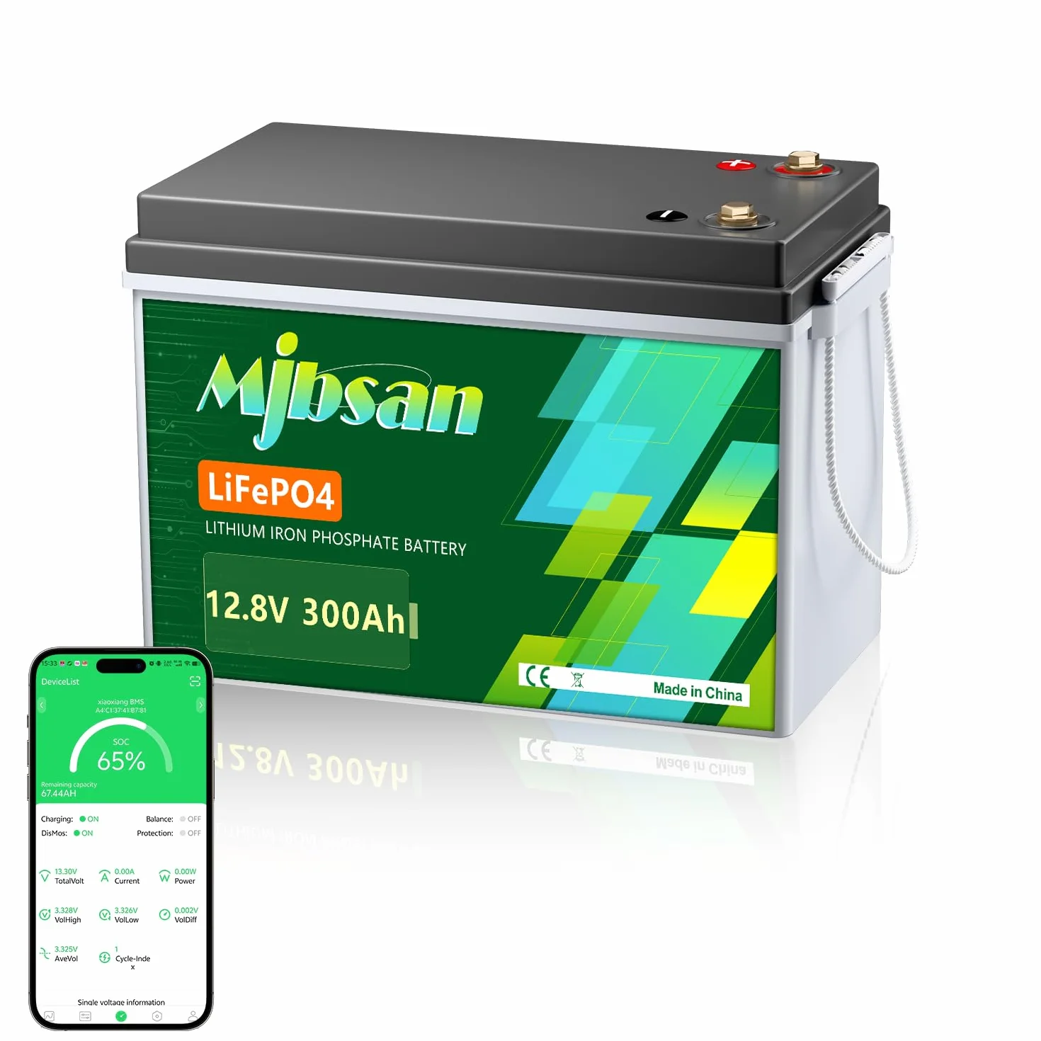 Bateria Mjbsan 12V 300Ah LiFePO4 z wbudowanym Bluetooth 200A BMS, 3840Wh akumulator litowy o głębokim cyklu, cykle 8000+, idealny do kamperów, przyczepy słonecznej, łodzi i kempingu
