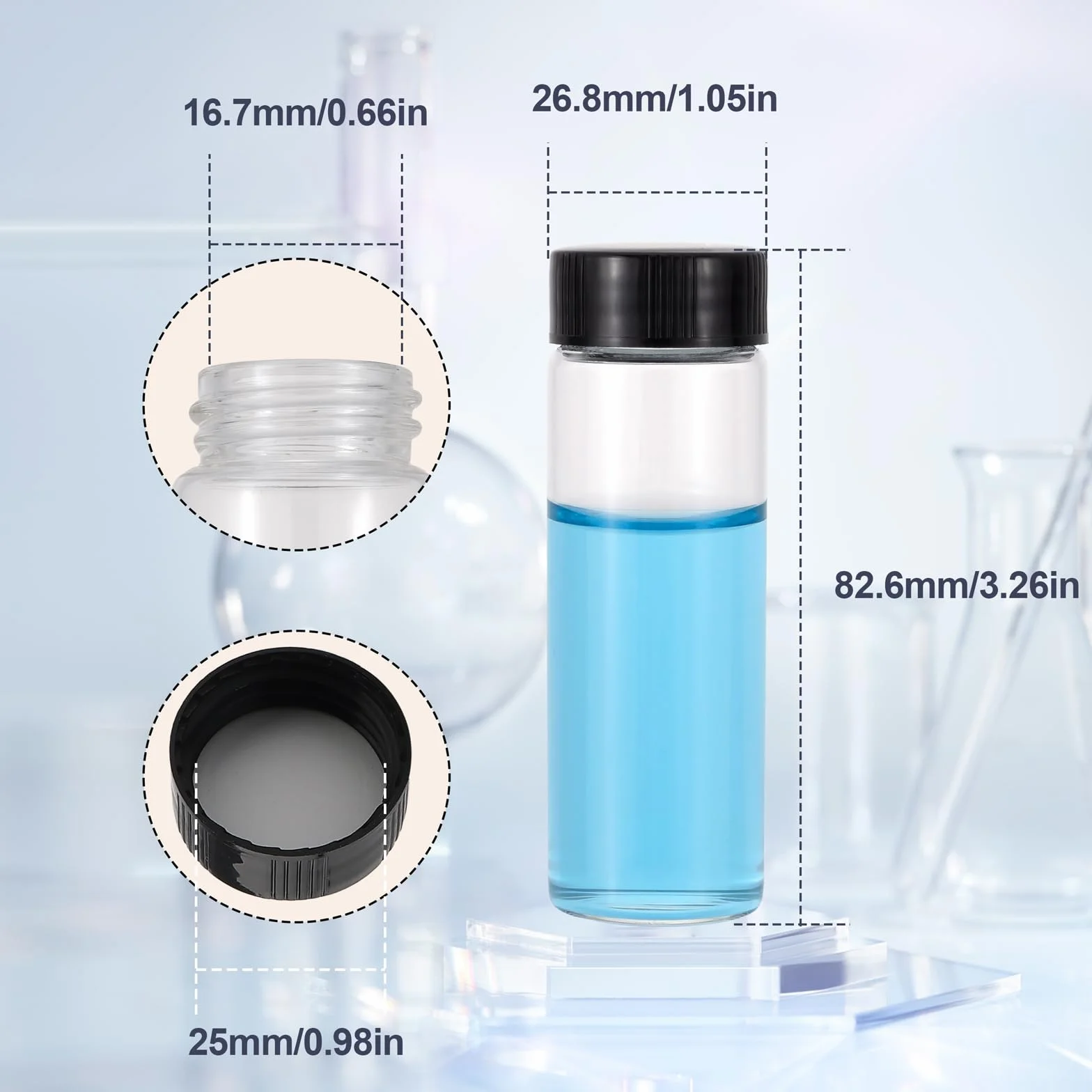 24 opakowania 30 ml (1 uncja) przezroczyste szklane fiolki na próbki szklane butelki z plastikową śrubą czarna nakrętka przezroczyste fiolki laboratoryjne pojemnik na kosmetyki laboratoryjne
