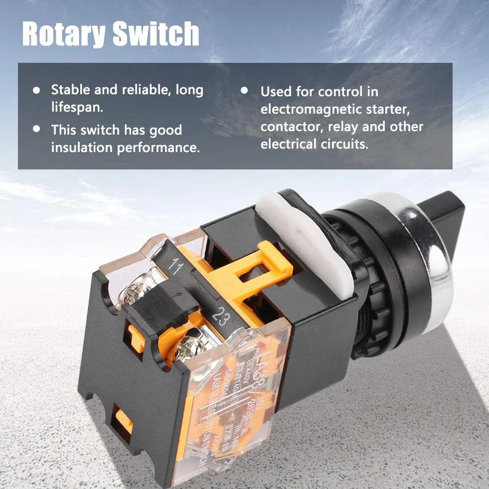 Przełącznik obrotowy 22MM LA38-11BX22 10A 220V/380V 2 pozycje 1NO 1NC automatyczny reset