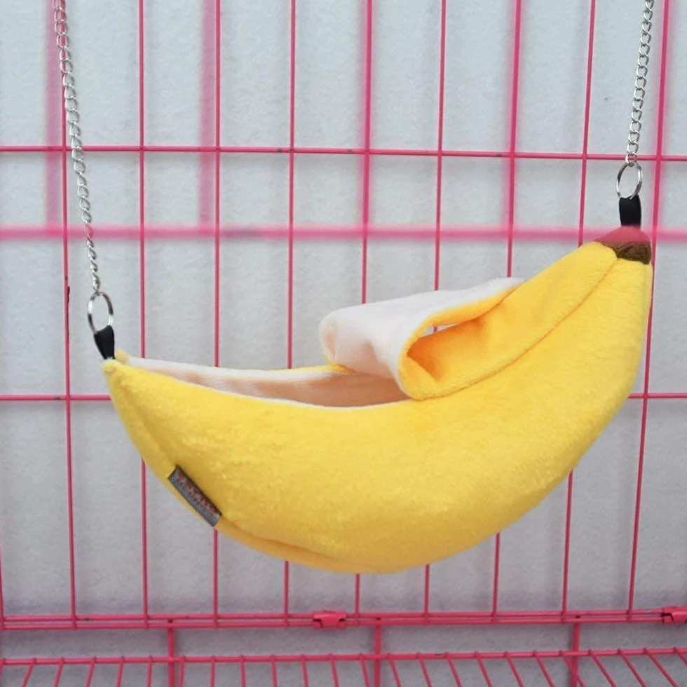 Hamak typu Banana, ciepły dom, klatka, hamak dla małych zwierząt, ciepły, pluszowy, legowisko wiszące, klatka, gniazdo do spania, dla szczurów, fretek, szynszyli, myszy wyścigowych, żółty