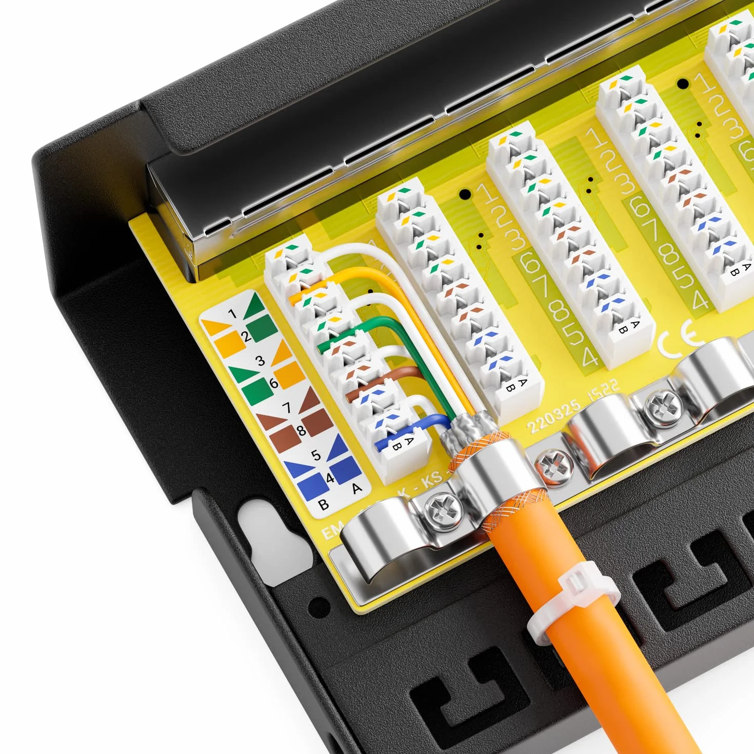 deleyCON CAT 6 Patch Panel Krosownica 8 Portów 1U Montaż na Biurku i Ścianie Ekranowany 8x Gniazdo RJ45 LAN Kabel Instalacyjny Sieci LAN TIA568A TIA568B RAL 9005 Czarny