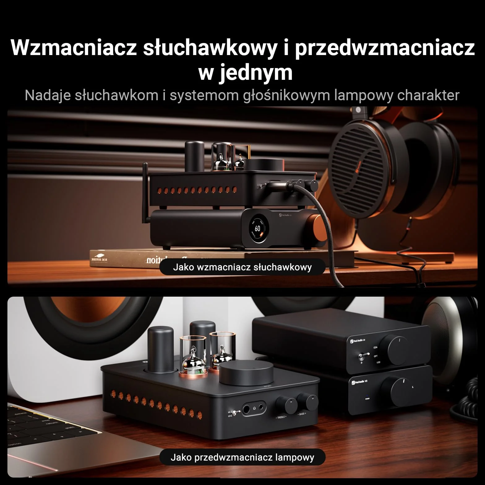 Fosi Audio GR70 Przedwzmacniacz słuchawkowy Tube 5654 W*2 6AC7*2 HiFi 16-300 omów