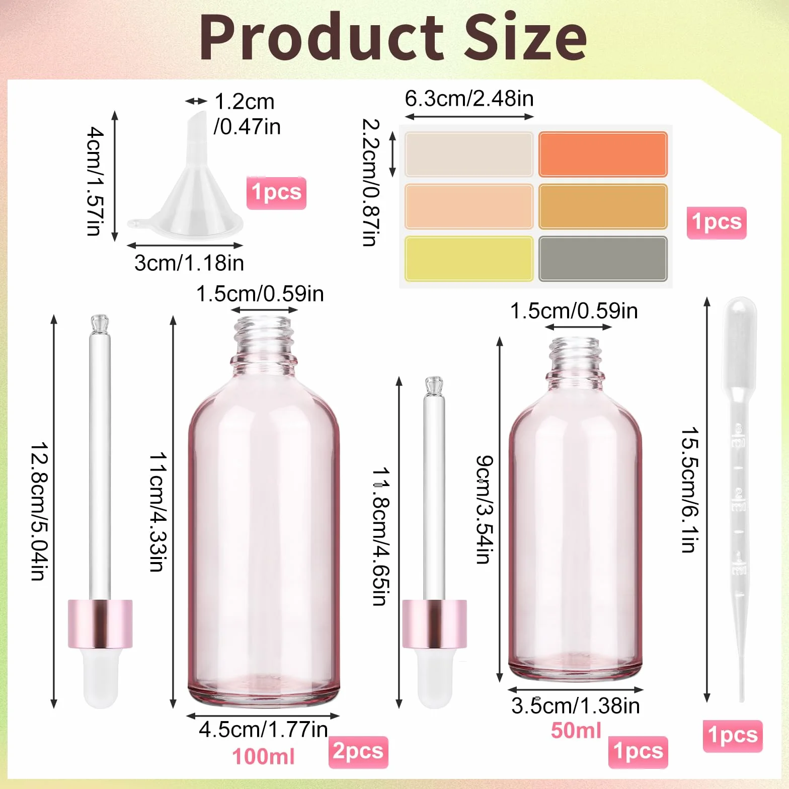 Różowe butelki z pipetą 50 ml do olejków eterycznych, perfum, aromaterapii, 3 szt.