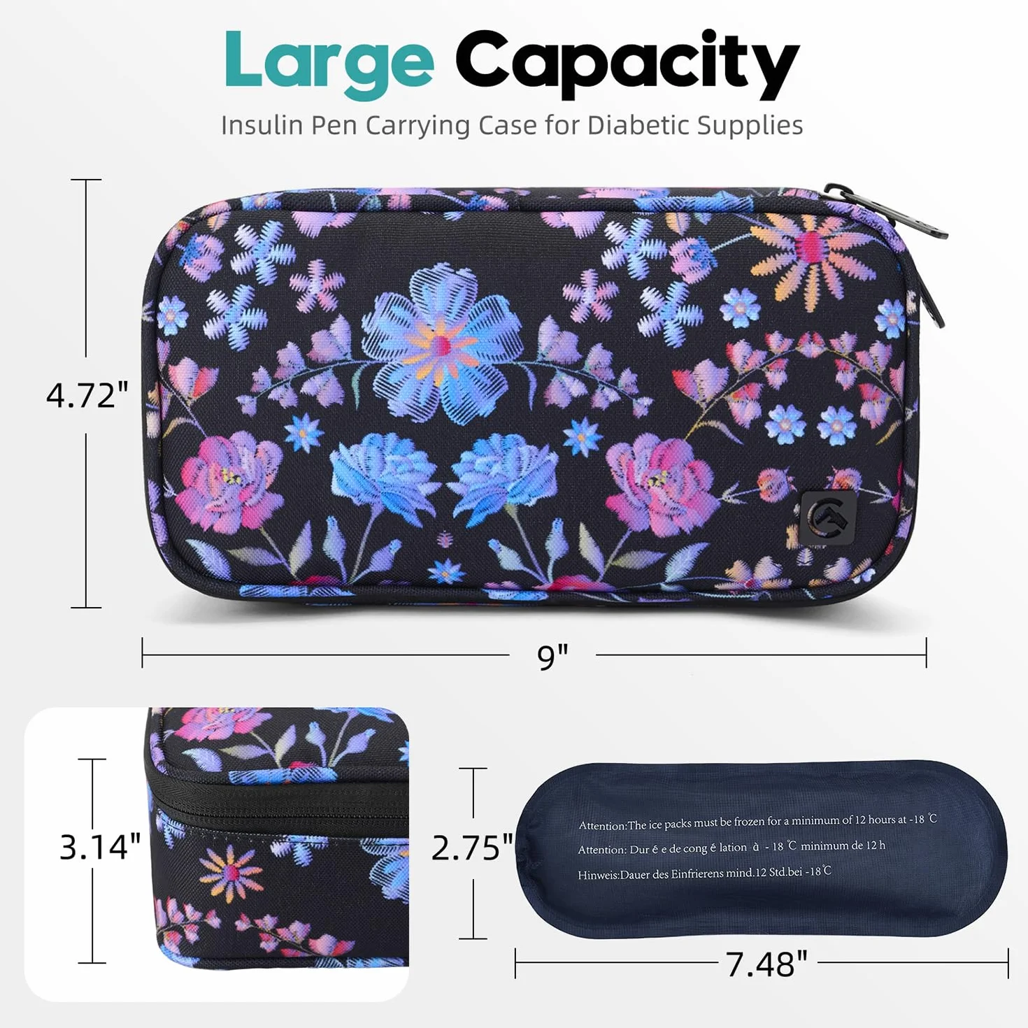 ALLCAMP Insulin Cooler Travel Case, Przenośna Torba Chłodząca Na Insulinę Dla Diabetyków, z 4 Torbami Chłodzącymi, Izolowaną Podszewką