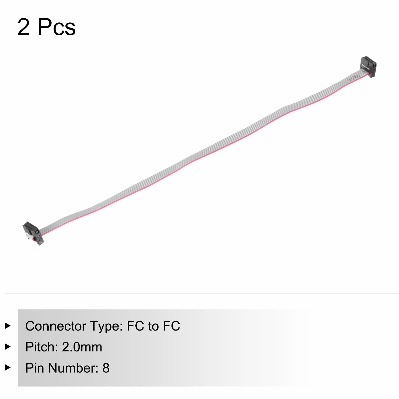 QUARKZMAN IDC 8-biegunowy kabel płaski, 2,0 mm Pitch FC na wtyczkę FC, długość 30 cm, szary drut Jumper do komputera LED wyświetlacz DVD, 2 sztuki