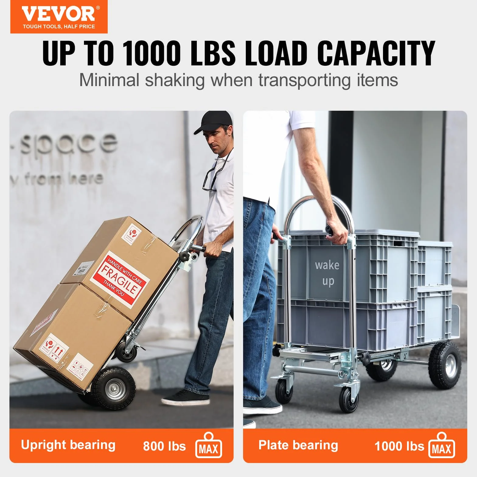 VEVOR Aluminiowy składany wózek transportowy 4 w 1 454 kg koła guma PU