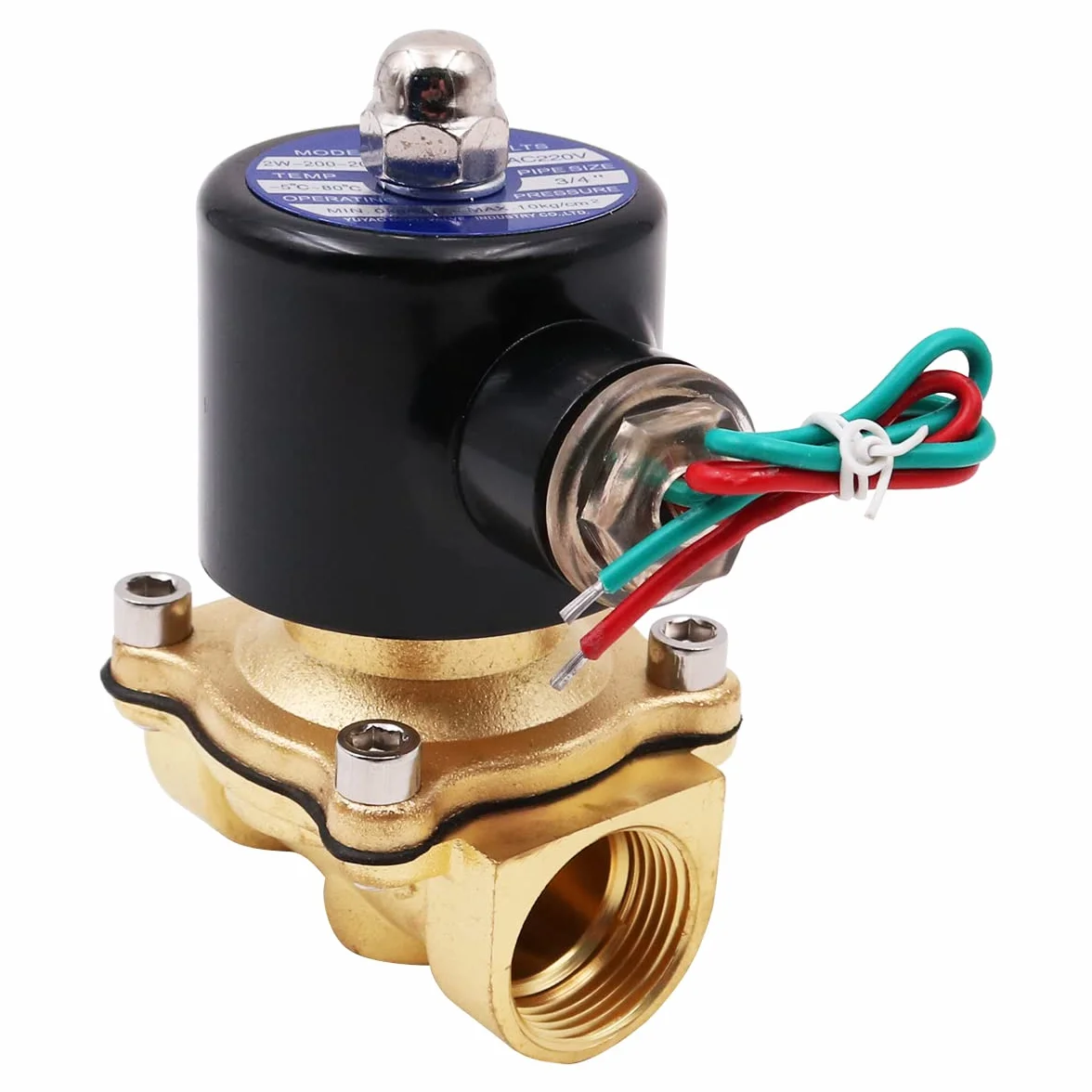 WANGCL Zawór elektromagnetyczny woda 220 V DN15 1/2" normalnie zamknięty