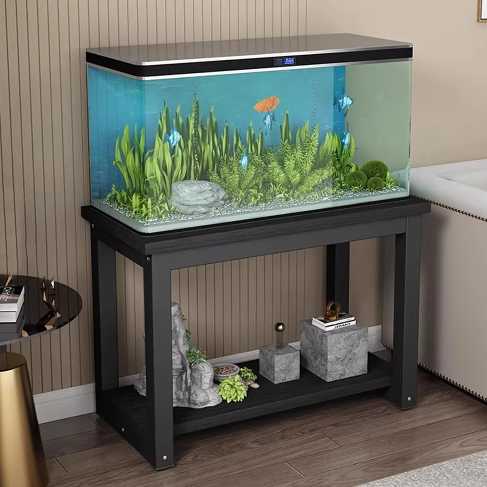 Metalowy stojak do akwarium z półkami do przechowywania, 2-poziomowy stojak terrarium do domowego biura salonu
