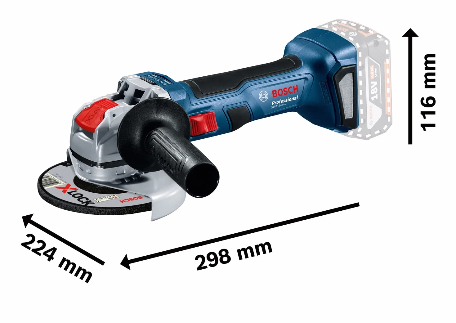 System profesjonalny 18V firmy Bosch: akum. szlifierka kątowa GWX 18V-7 (Ø tarczy 125 mm, odpowiednik 700 W, uch. X-LOCK, 5-cz. zest. osprz. do cięcia i szlif., wal. L-BOXX) – zestaw Amazon Exclusive