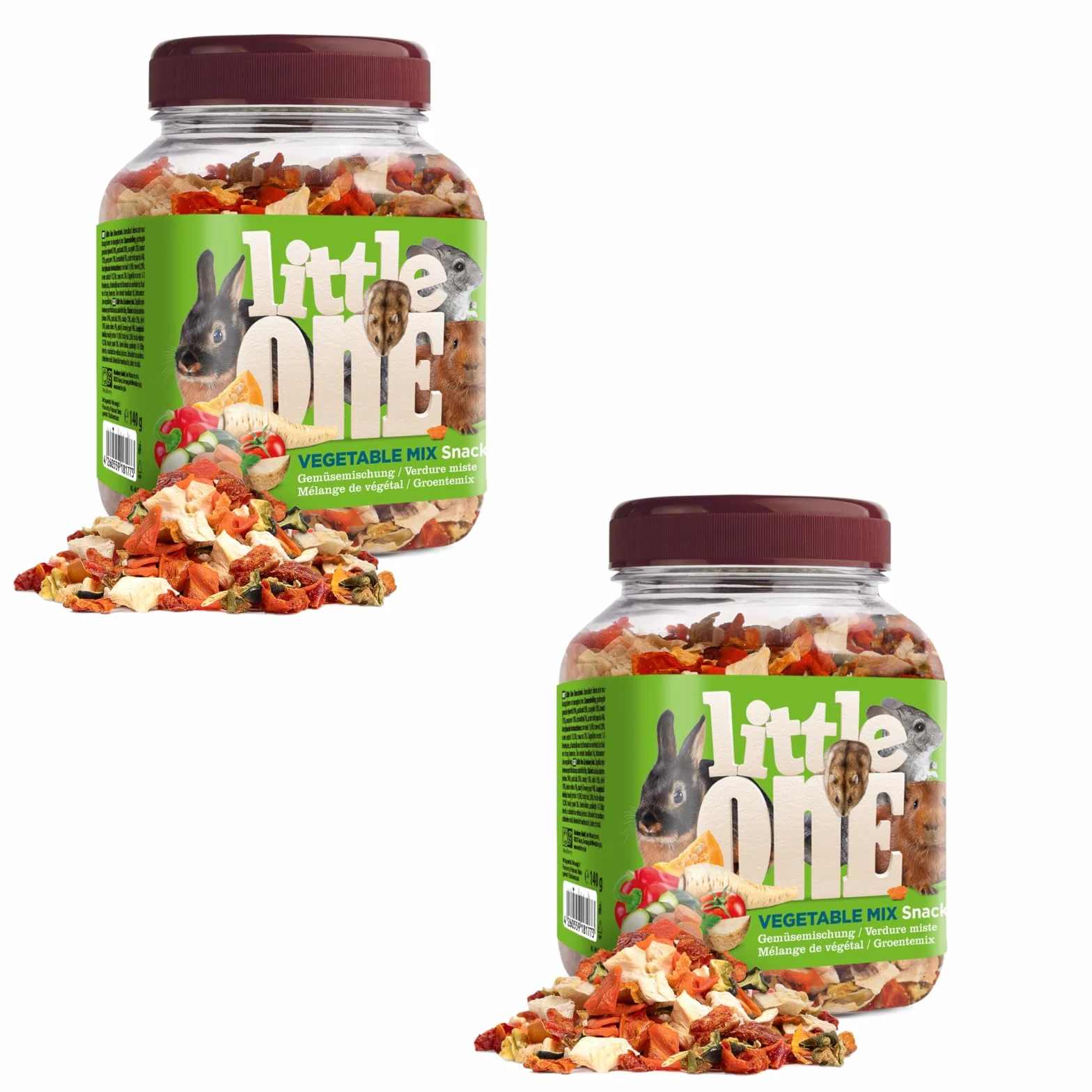 Little One Vegetable Mix przekąska, dwupak, 2 x 140 g, karma uzupełniająca dla gryzoni i królików miniaturowych, mieszanka składa się z pięciu różnych suszonych warzyw