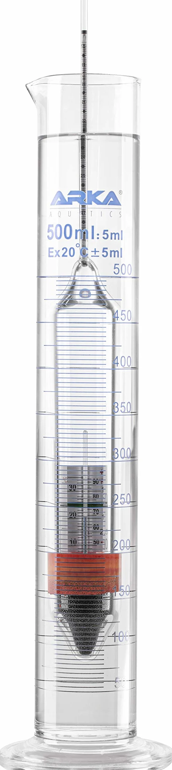 ARKA Aquatics Areometer Set - Gęstościomierz z termometrem i cylindrem pomiarowym - do każdego akwarium morskiego, bezpieczny i łatwy w użyciu.