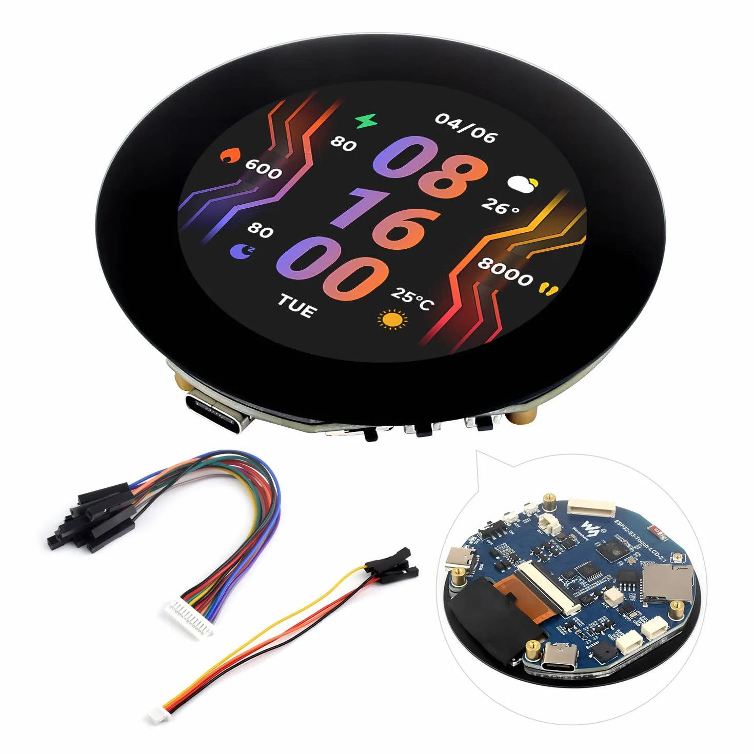 Waveshare ESP32-S3 2.1inch LCD Capacitive Touch Round Display Development Board, 480×480 IPS Screen I2C Touch Panel with 32-bit LX7 Dual-core Processor, Supports 2.4GHz WiFi & BLE 5, 262K Color