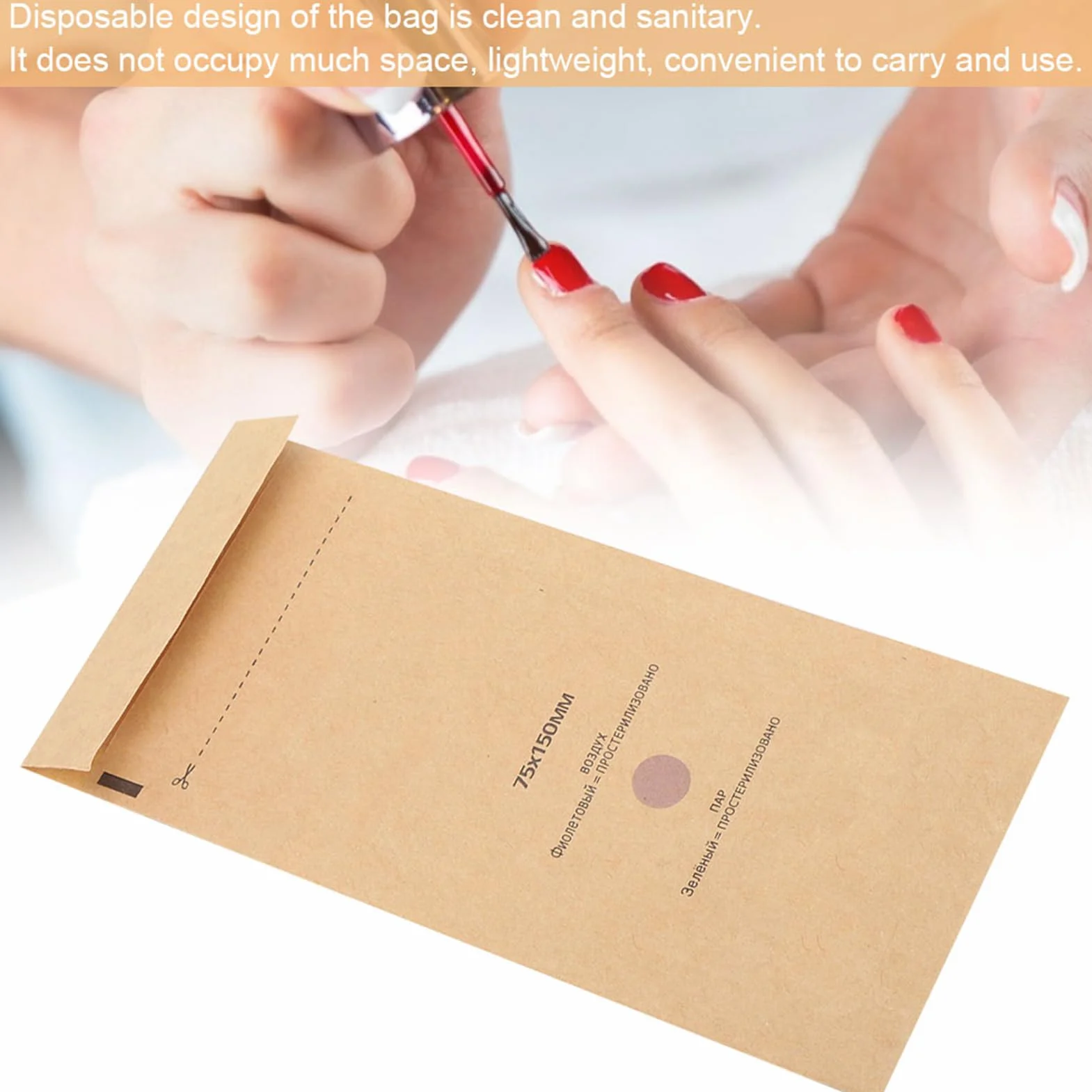 Worki do sterylizacji, jednorazowa torebka papierowa do sterylizacji, 100 sztuk, jednorazowe kosmetyki do sterylizacji, akcesoria do maszyn do dezynfekcji paznokci (75 x 150 mm)