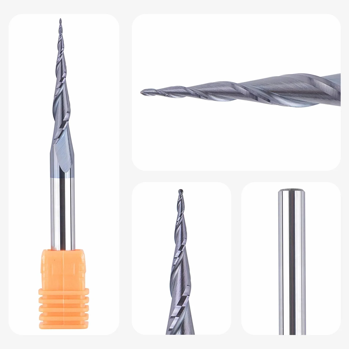 SpeTool Frez z głowicą kulową, stożkowy frez trzpieniowy CNC, 2 flety, promień 0,25 mm, trzpień 3,175 mm (1/8"), powłoka TiAlN, VHM, frez do grawerowania górnowrzecionowego 2D i 3D