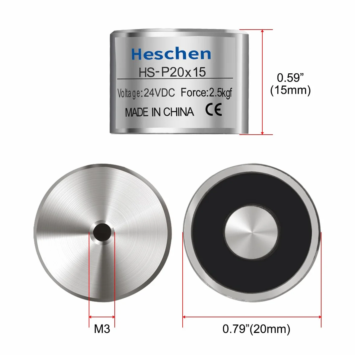 Heschen Magnes elektromagnetyczny cewka P20/15, DC 24 V, 20 mm, 2,5 kg