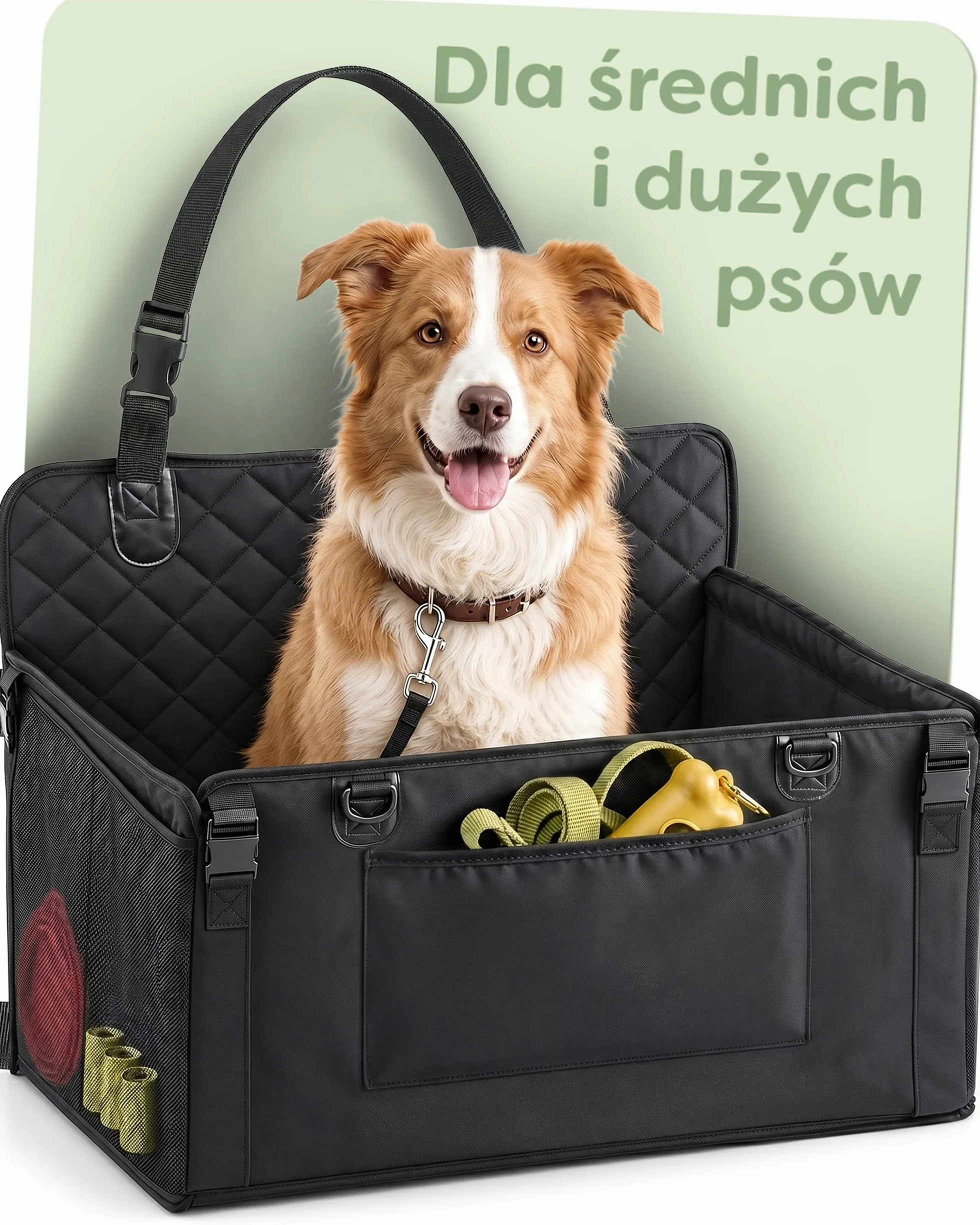 Knupis Wyjątkowo Stabilny Fotelik Samochodowy dla Dużego Psa – Wodoodporny i Odporny na Zarysowania z 5 Kieszeniami – 4 Pasy Mocujące i Przypinana Smycz – Wzmocnione Ścianki z Antypoślizgowym Spodem | Z 5 kieszeniami – 4 pasy mocujące i smycz – wzmocnione