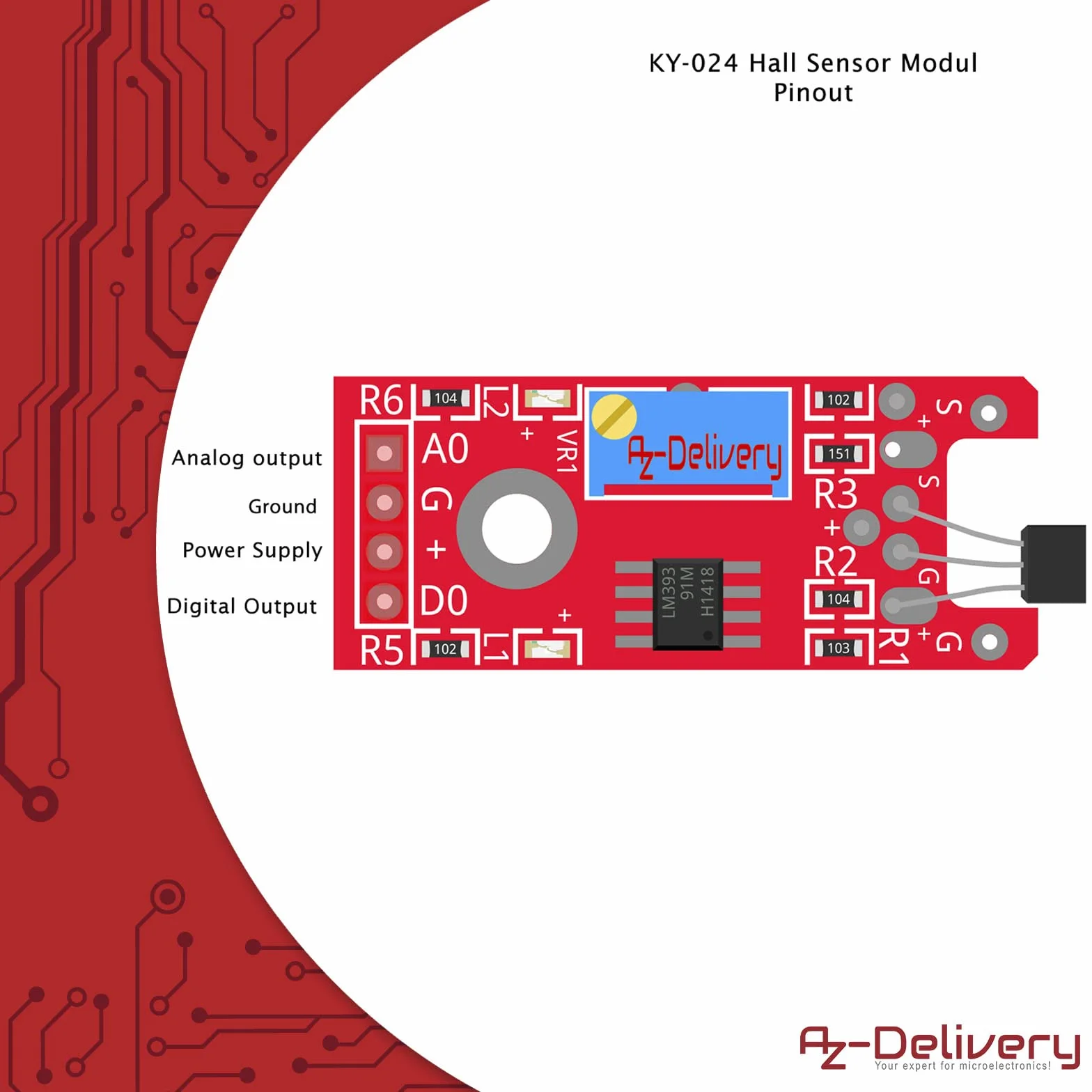 AZDelivery KY-024 Linear Magnetic Hall Sensor kompatybilny z Arduino Raspberry Pi