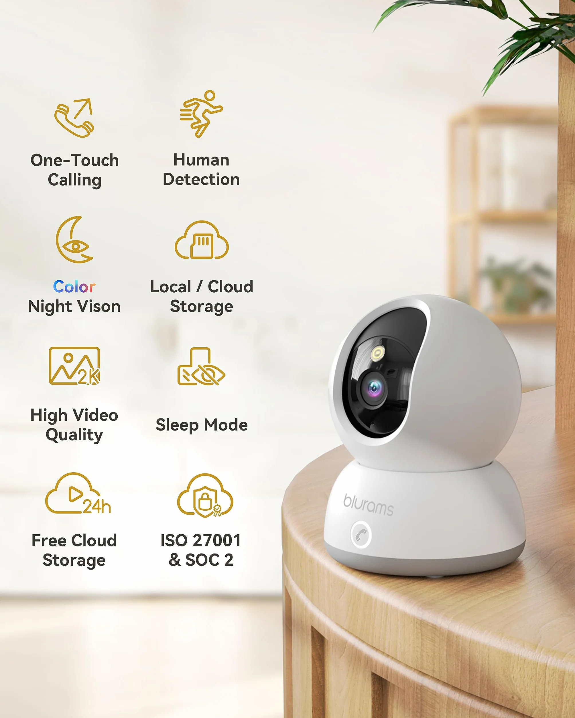 blurams Wewnętrzna kamera nadzorująca WiFi 2K, kamera dziecięca 360°, wewnętrzna kamera dla niemowląt/zwierząt, noktowizor, połączenie jednym przyciskiem, dwukierunkowy dźwięk, kompatybilna z Alexa i