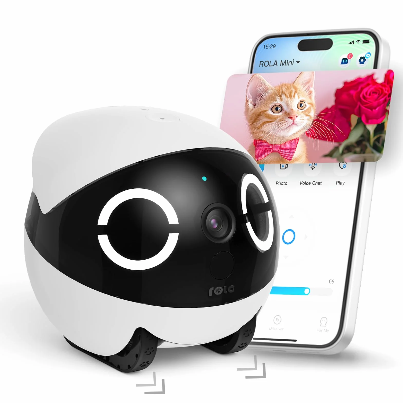 Enabot EBO ROLA Mini FamilyBot, kamera domowa 2K dla zwierząt, mobilna kamera wewnętrzna z akumulatorem i aplikacją telefoniczną, jedno-dotykowe połączenie, 2-drożne audio, podczerwień, noktowizor