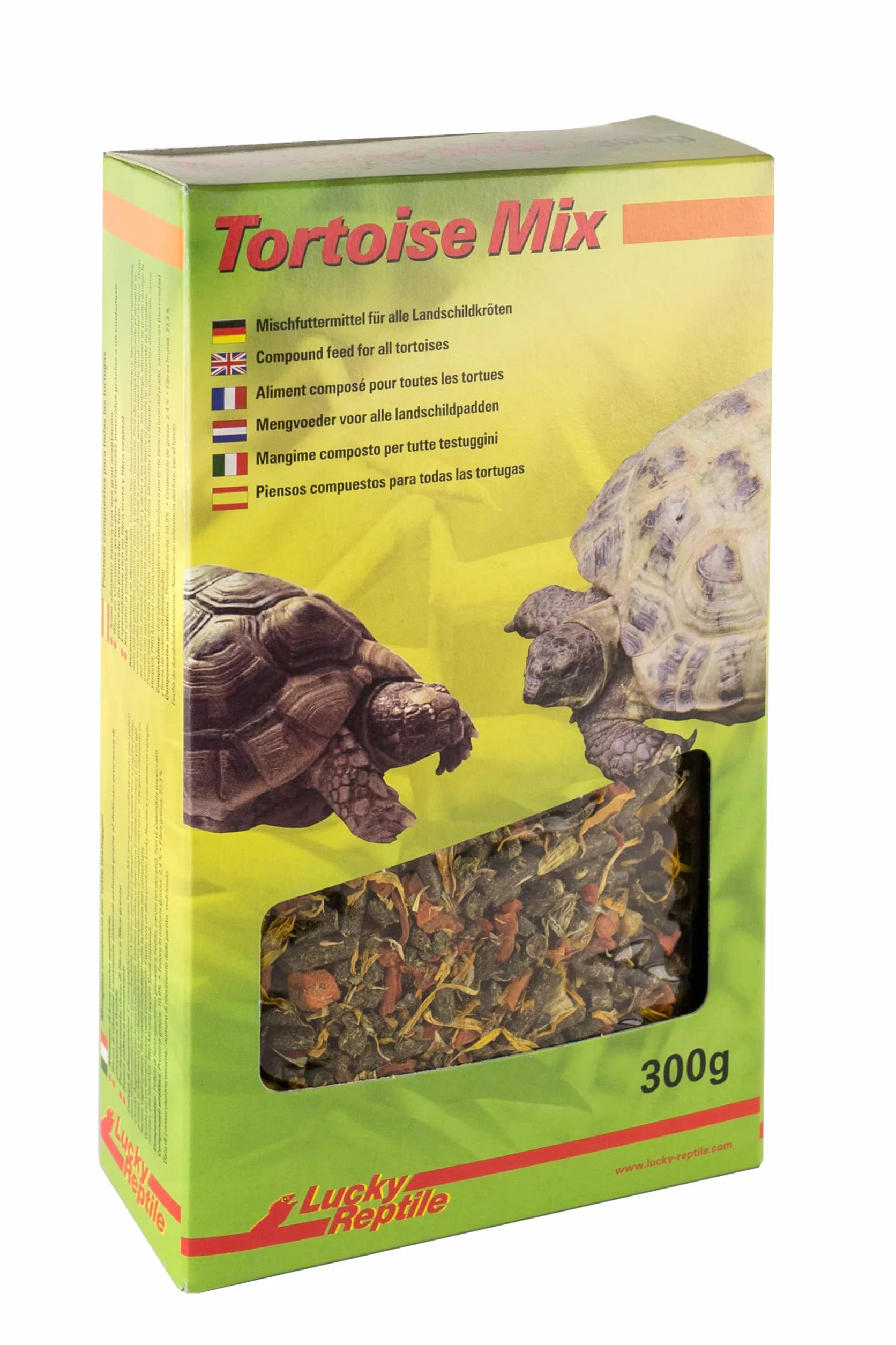 Lucky Reptile Tortoise Mix 300g roślinny pokarm dla żółwi z dużą ilością błonnika - Granulki ziół łąkowych z kawałkami marchwi i płatkami nagietka - dla żółwi lądowych i roślinożernych gadów