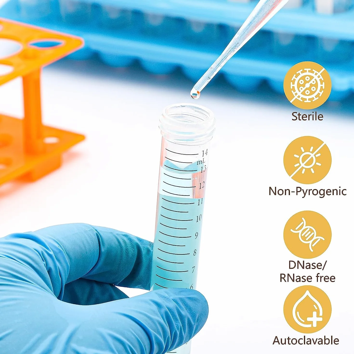 HUAZIZ Zapasy laboratoryjne 20 sztuk 15 ml probówki wirówki okrągłe dno rurka do wirówki z wiszącą pokrywką, przezroczysta, biała, pomarańczowa