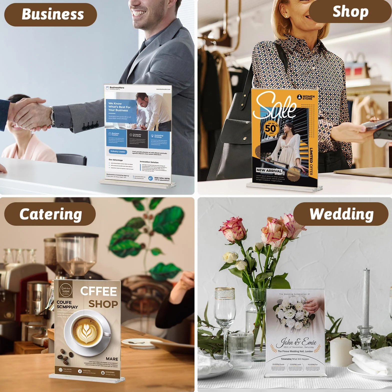 Viymgit Akrylowy uchwyt na tabliczki A5, 8 sztuk, przezroczysty, dwustronny stojak na stół z pleksiglasu, plastikowy pionowy uchwyt na plakat w kształcie litery T do restauracji, biura, na wystawę,
