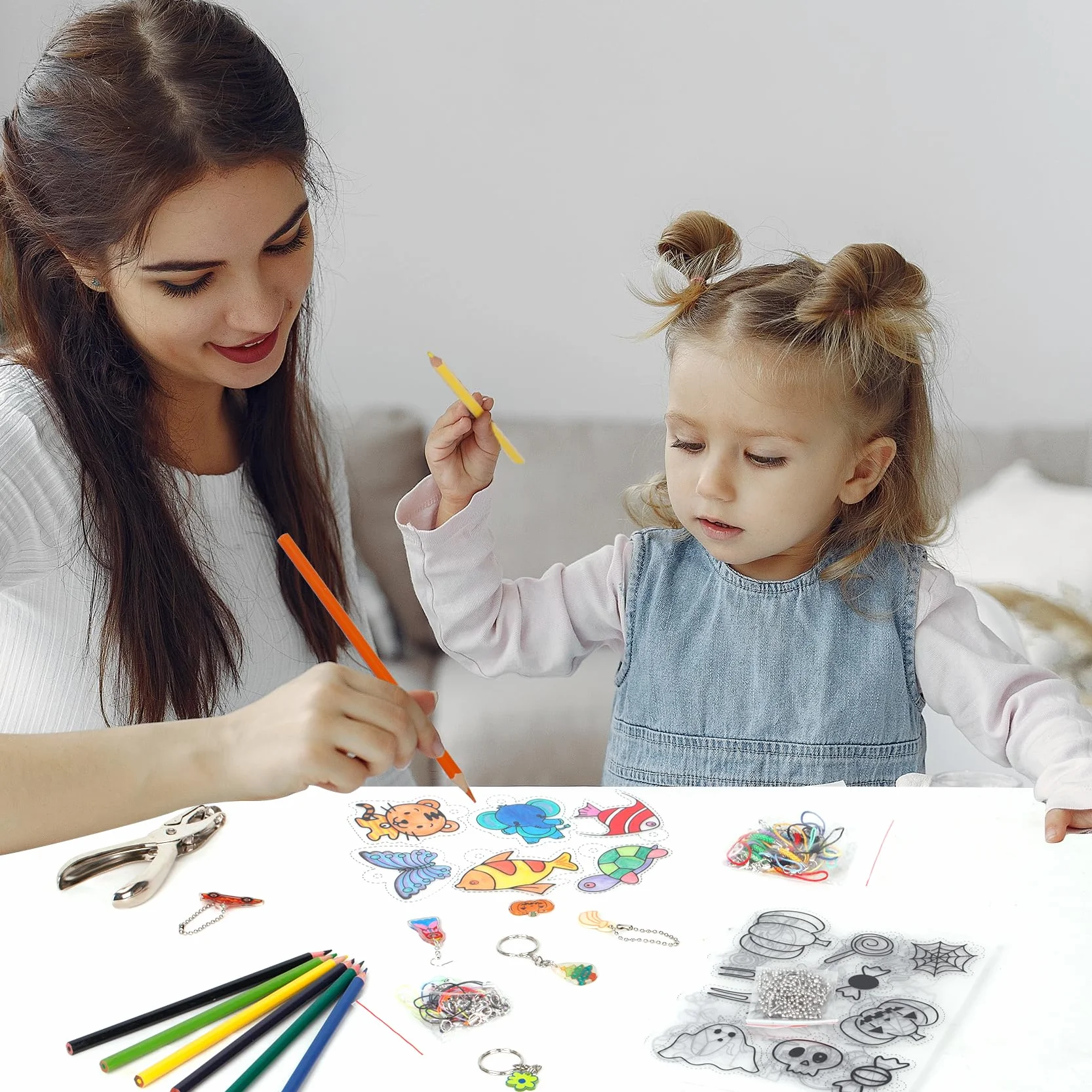 WECUTE Folia Termokurczliwa Do Majsterkowania, W Zestawie Folia Termokurczliwa A5, OłóWki, Dziurkacz Dla Dzieci