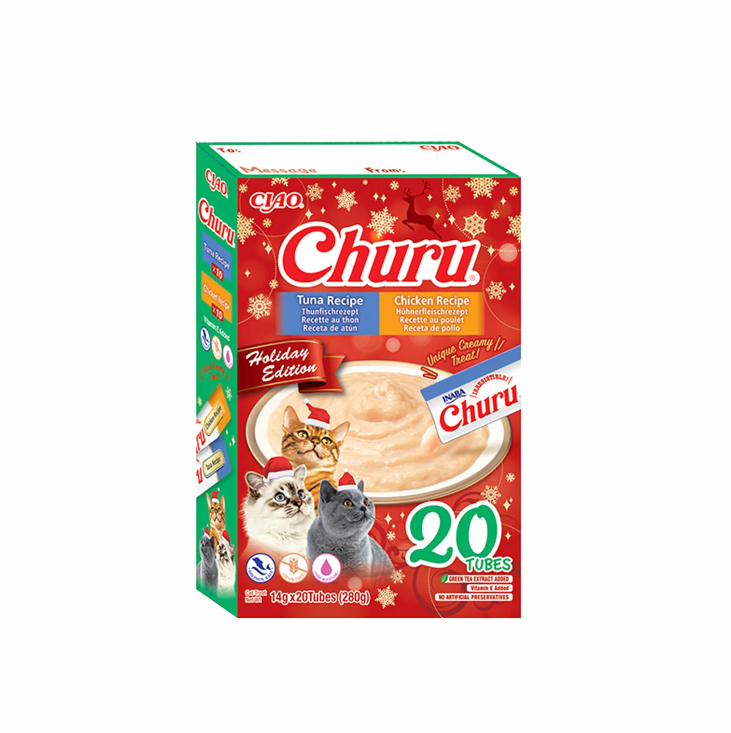 INABA CIAO - Holiday Box Dashi Delights - 10 Kurczak Churu - 10 Tuńczyk Churu - Bogaty w białko - Karma dla kotów - Topping - Naturalne składniki - Smaczne i zdrowe - Karma dla kotów