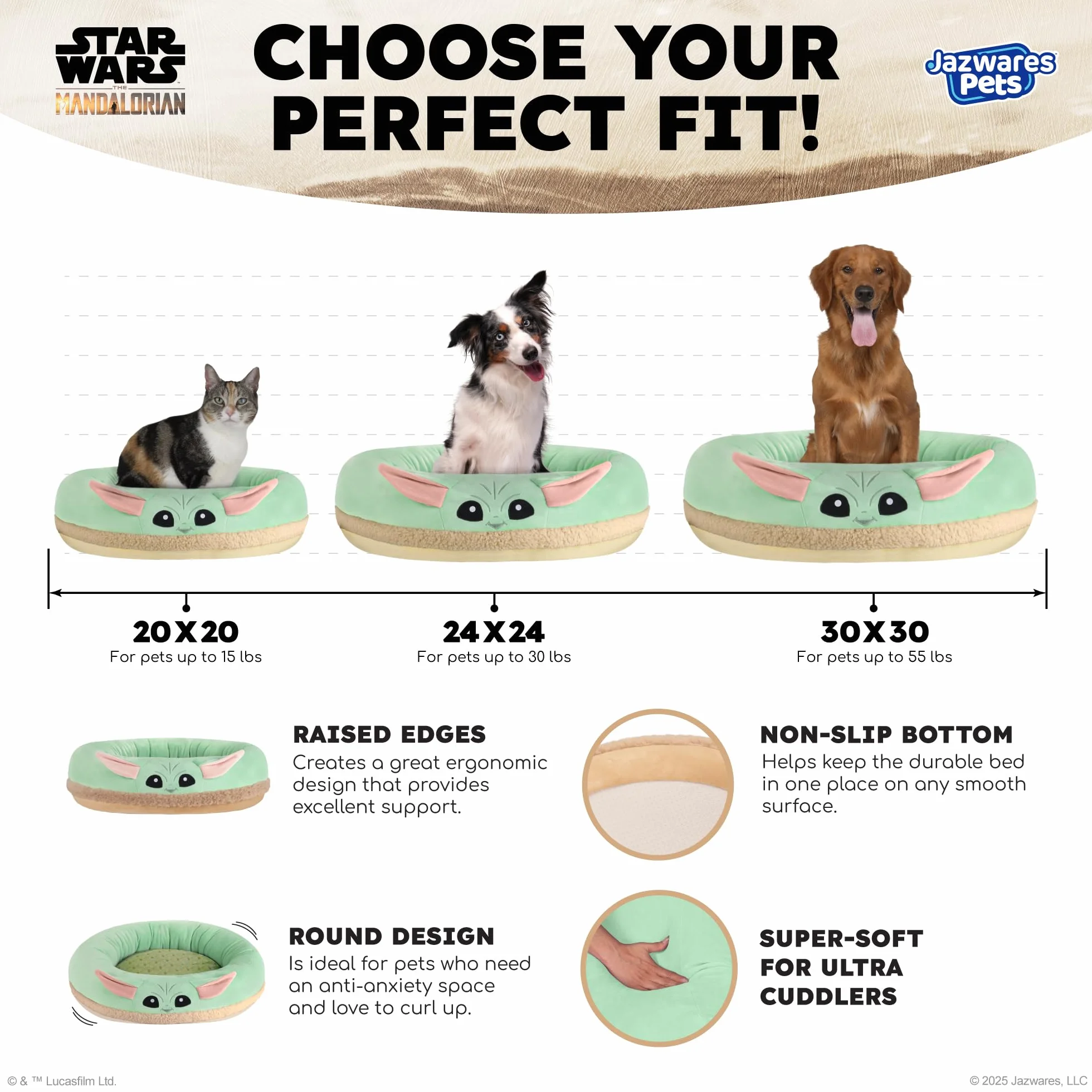 Star Wars Grogu Legowisko dla zwierząt domowych - Legowisko dla zwierząt domowych z wzorem postaci i możliwością prania w pralce, zdejmowana wkładka - (L)