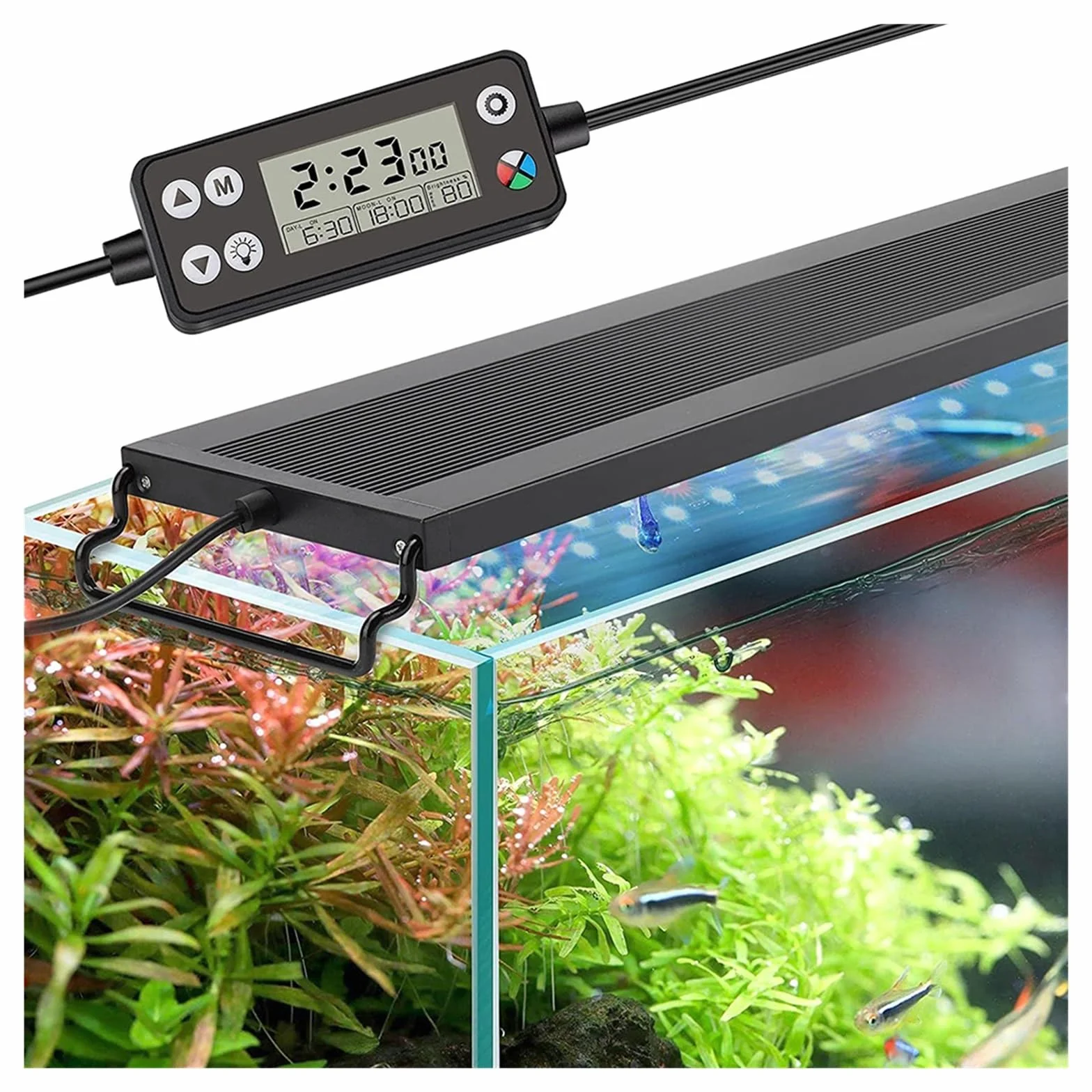 120cm WRGB oświetlenie LED do akwarium z zegarem wodoodporna lampa podwodna akwaria dekoracyjne 7/24 posadzone światła do akwarium z rybami