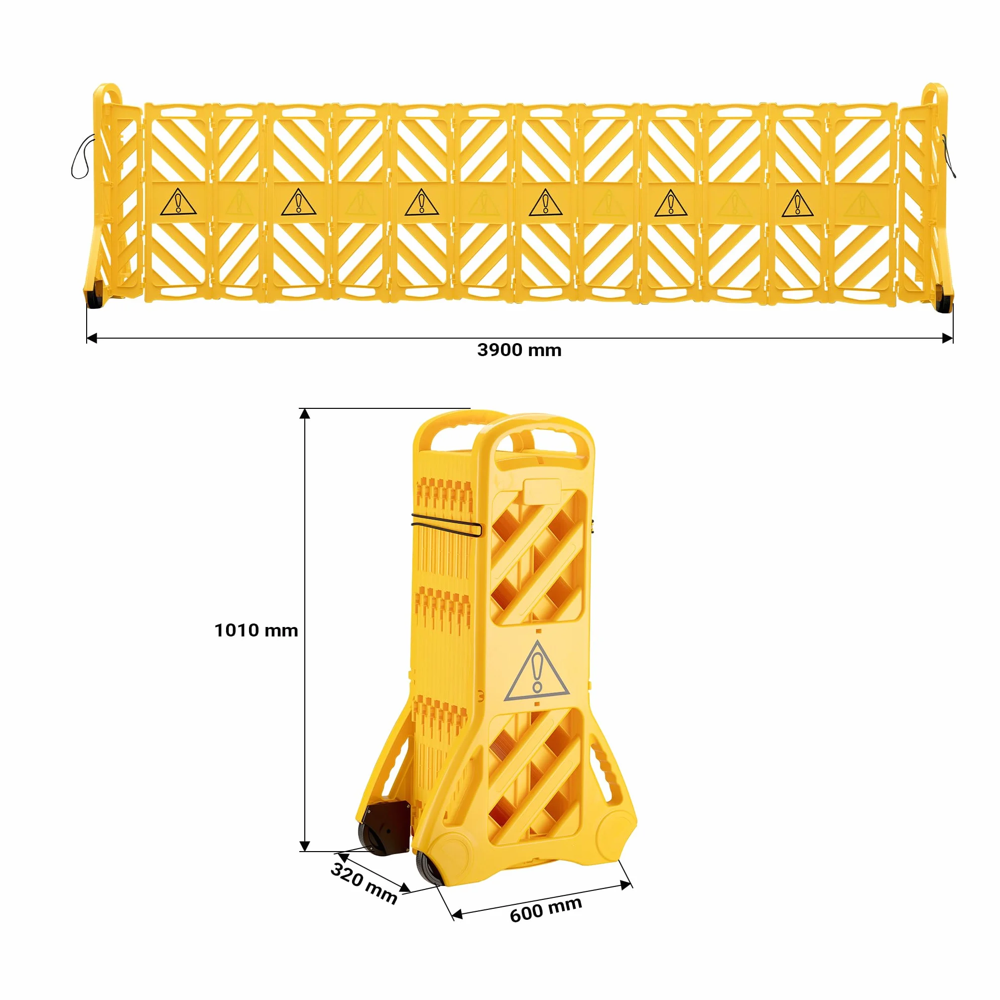 Wiltec Mobilna bariera ostrzegawcza 60x32x101 cm żółta panelowa na kółkach