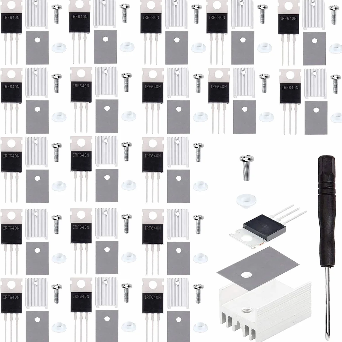 IRF640 IRF640N Mosfet Tranzystor 18A 200V IRF640NPBF N-Channel Power MOSFET TO-220AB 3Pin z chłodnicą śrubową Podkładka silikonowa